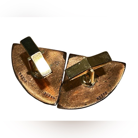 SUZAN Vintage Mid Century Modern Copper & Enamel Cufflinks EUC - Picture 3 of 3